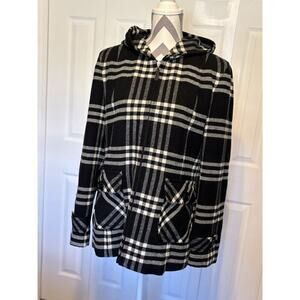 Black White Plaid Jacket Hoodie Giacca Gallery Large Soft Lined Back Yoke